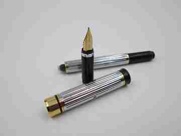 Pierre Cardin fountain pen. Silver and gold plated. Black resin. Cartridge. 1980's