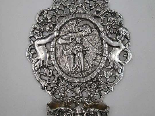 Pila benditera Ángel de la Guarda. Plata de ley 925. España. Años 80