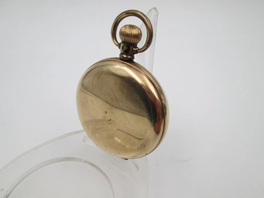 Pinnacle open-face pocket watch. Gold plated metal. Stem winding. England / Swiss. 1930's