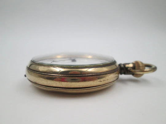 Pinnacle open-face pocket watch. Gold plated metal. Stem winding. England / Swiss. 1930's