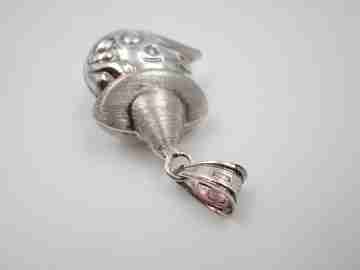 Pinocchio women's pendant. Glossy and satin sterling silver. Ring top. 1990's