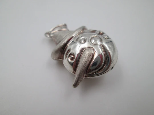 Pinocchio women's pendant. Glossy and satin sterling silver. Ring top. 1990's