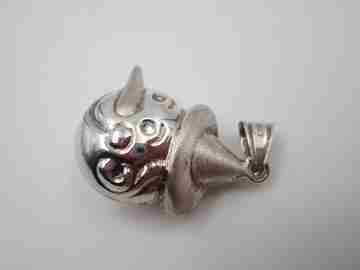 Pinocchio women's pendant. Glossy and satin sterling silver. Ring top. 1990's