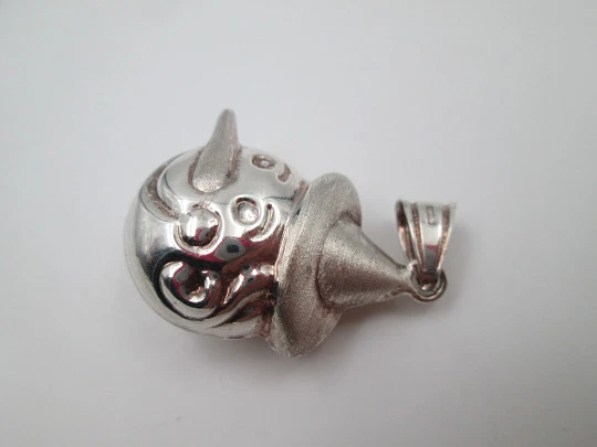 Pinocchio women's pendant. Glossy and satin sterling silver. Ring top. 1990's