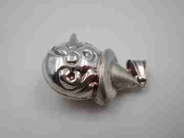 Pinocchio women's pendant. Glossy and satin sterling silver. Ring top. 1990's