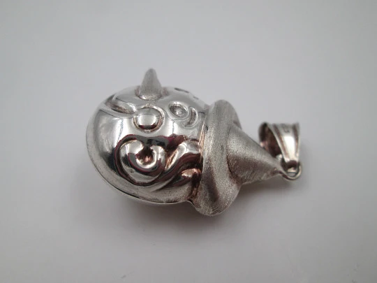 Pinocchio women's pendant. Glossy and satin sterling silver. Ring top. 1990's