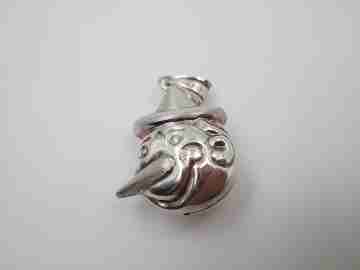Pinocchio women's pendant. Glossy and satin sterling silver. Ring top. 1990's