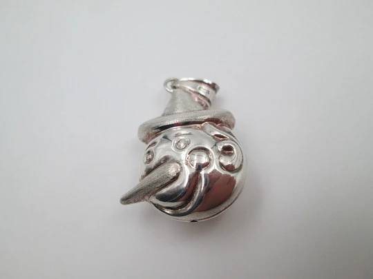Pinocchio women's pendant. Glossy and satin sterling silver. Ring top. 1990's