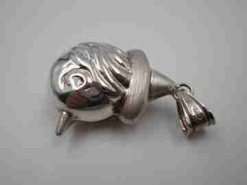Pinocchio women's pendant. Glossy and satin sterling silver. Ring top. 1990's