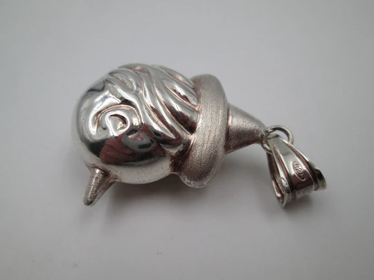 Pinocchio women's pendant. Glossy and satin sterling silver. Ring top. 1990's