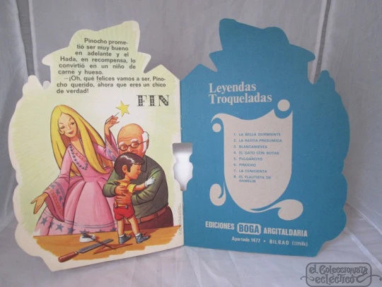 Pinocchio. Die-cut book. Boga publisher. 1974. Spain. F. Hidalgo