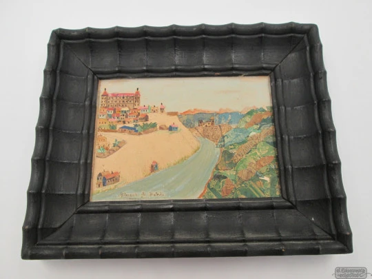 Pintura Alcázar de Toledo. Miniatura. 1970. Sellos. Marco negro