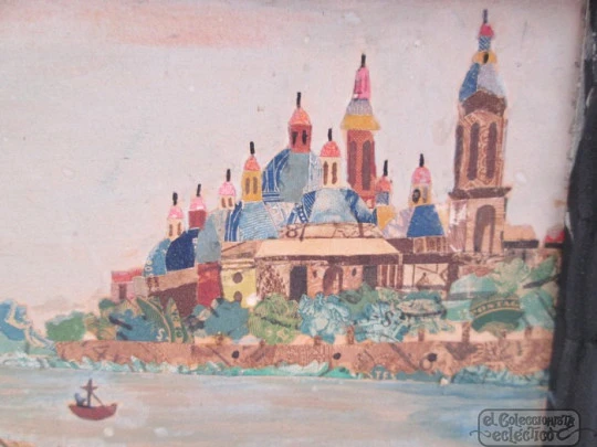 Pintura Basílica del Pilar. Miniatura. 1970. Sellos. Zaragoza