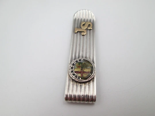 Pinza clip sujeta billetes. Plata de ley y oro. Acanalados y escudo Alfa Romeo. 1980 Pinza clip sujeta billetes. Plata de ley y oro. Acanalados y escudo Alfa Romeo. 1980