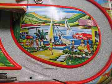 Pista automatizada Technofix. Autopista-Viaducto. 1960. Hojalata. Coches