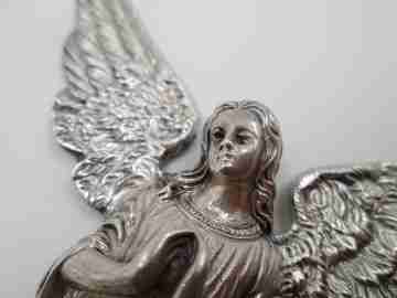 Placa colgante pared. Plata de ley 925. Ángel de la Guarda figura. 1980