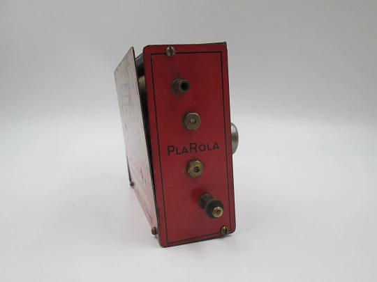 PlaRola Organ armónica portátil automática. Hojalata litografiada. Rollos perforados. 1930
