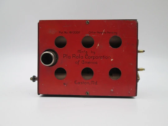 PlaRola Organ armónica portátil automática. Hojalata litografiada. Rollos perforados. 1930