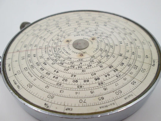 Pocket calculator Fowler's. Circular Slide Rule. Wood box. 1940's