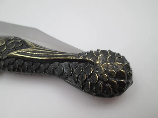 Pocket knife. Bronze and steel. Handle and mermaid engraving. Lock system. 1980's