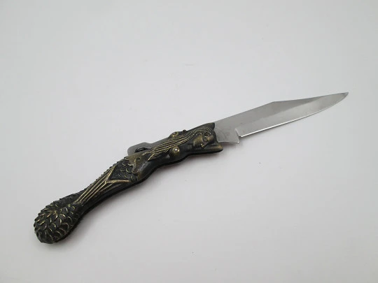 Pocket knife. Bronze and steel. Handle and mermaid engraving. Lock system. 1980's