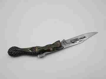 Pocket knife. Bronze and steel. Handle and mermaid engraving. Lock system. 1980's