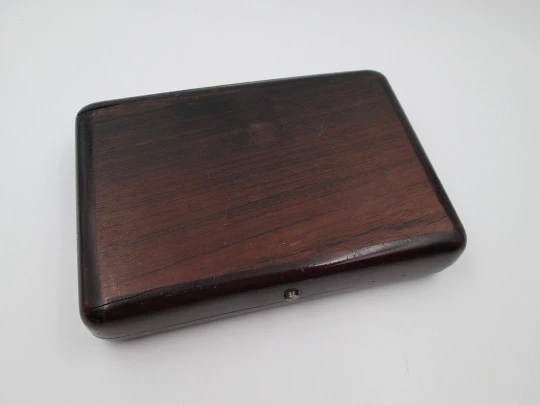 Pocket watch box. Wood, velvet and metal details. 1920's. Europe. Button clasp