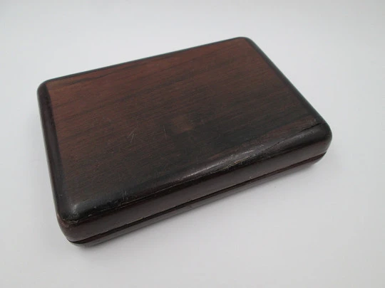 Pocket watch box. Wood, velvet and metal details. 1920's. Europe. Button clasp