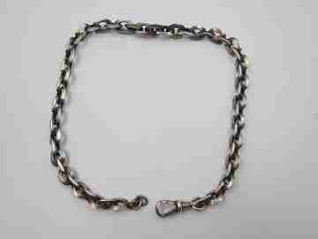 Pocket watch braided link chain. Sterling silver. Carabiner clasp. Europe. 1900's