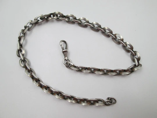 Pocket watch braided link chain. Sterling silver. Carabiner clasp. Europe. 1900's