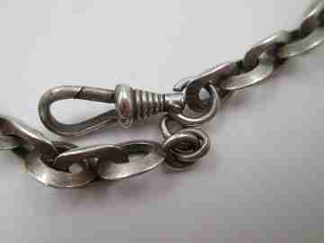 Pocket watch braided link chain. Sterling silver. Carabiner clasp. Europe. 1900's