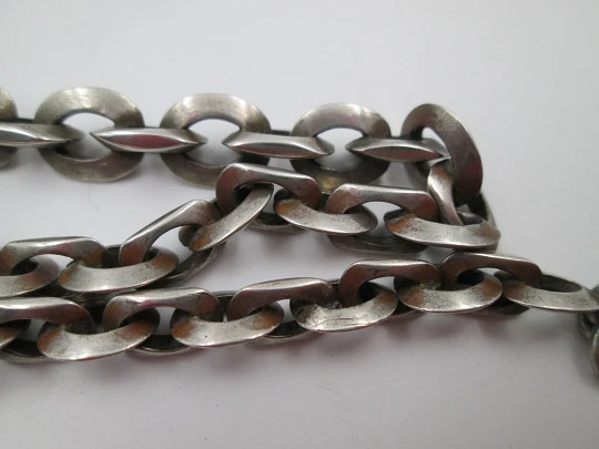 Pocket watch braided link chain. Sterling silver. Carabiner clasp. Europe. 1900's