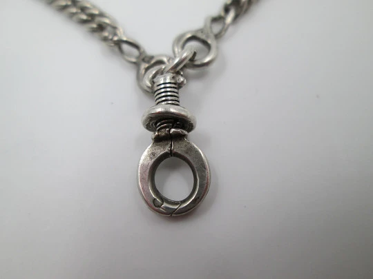 Pocket watch braided link chain. Sterling silver. Crab clasp & T bar