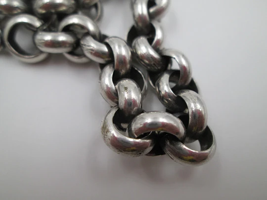 Pocket watch braided link chain. Sterling silver. Cross pendant. Ring