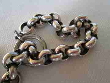 Pocket watch braided link chain. Sterling silver. Cross pendant. Ring