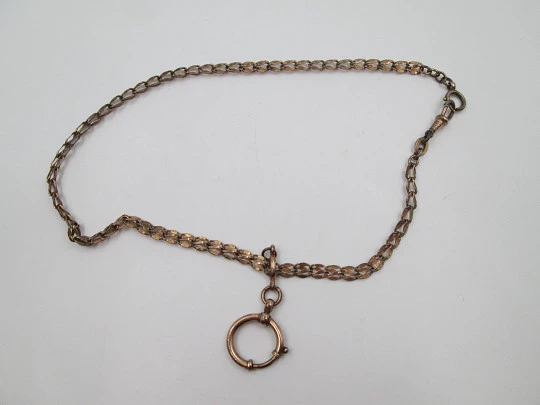 Pocket watch braided links chain. Gold plated metal. Sliding ring. Europe. 1900's