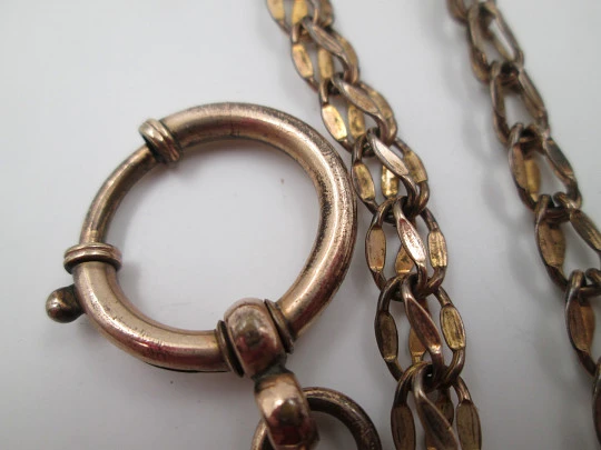 Pocket watch braided links chain. Gold plated metal. Sliding ring. Europe. 1900's