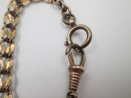 Pocket watch braided links chain. Gold plated metal. Sliding ring. Europe. 1900's