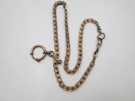 Pocket watch braided links chain. Gold plated metal. Sliding ring. Europe. 1900's