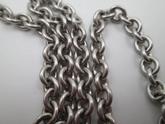 Pocket watch braided links chain. Silver plated metal. Ring and T Bar. Europe. 1930's