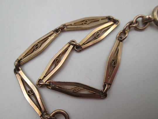Pocket watch chain. Gold plated metal. Openwork rhombuses. Spring ring clasp. 1920's