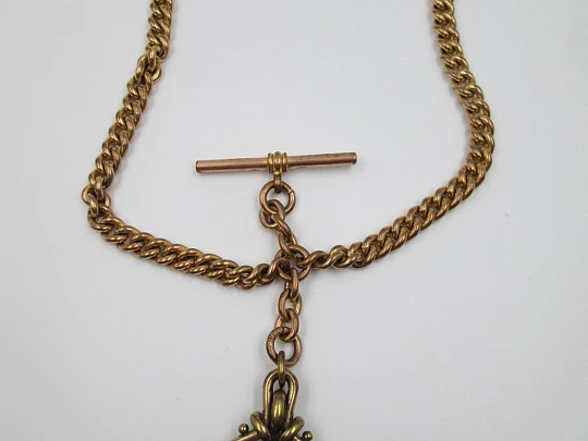 Pocket watch chain. Gold plated. George IV shilling pendant