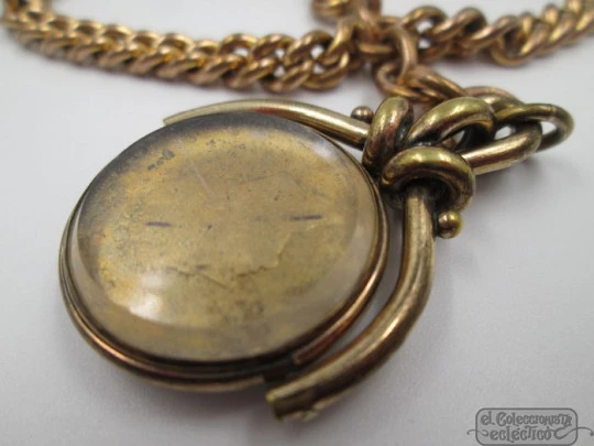 Pocket watch chain. Gold plated. George IV shilling pendant