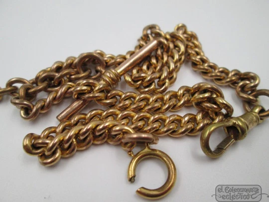 Pocket watch chain. Gold plated. George IV shilling pendant