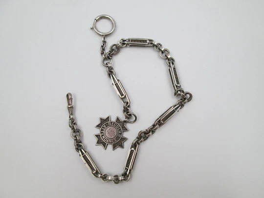 Pocket watch chain. Rings & openwork cylinders. Silver. Pendant. 1910