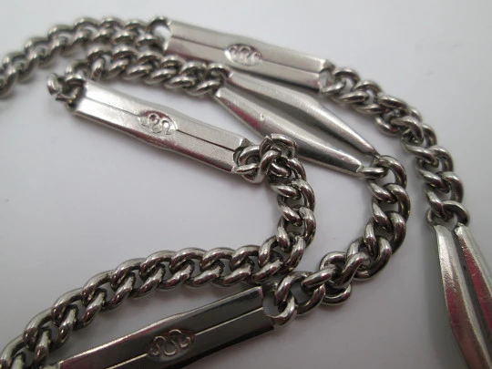 Pocket watch chain. Silver plated metal. Rhombuses and rectangles. Spring ring. 1960's