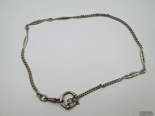 Pocket watch chain. Silver plated. Links & diamonds. 1920's