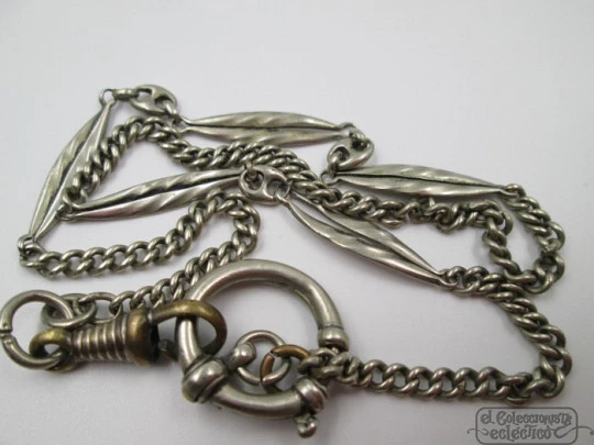 Pocket watch chain. Silver plated. Links & diamonds. 1920's