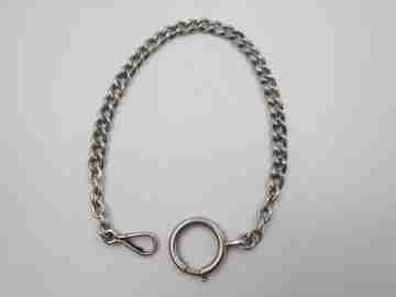 Pocket watch chiselled curb link chain. Sterling silver. Spring ring & lobster clasp