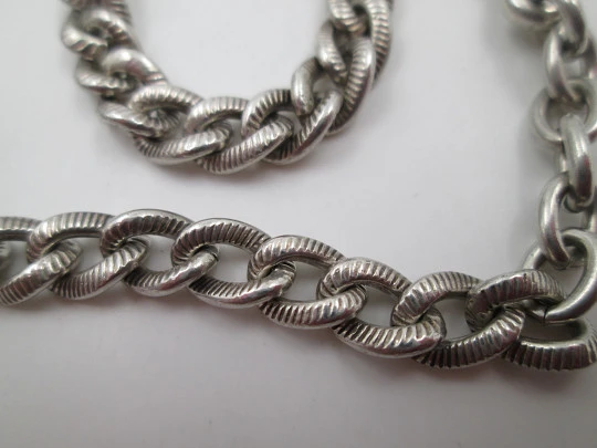 Pocket watch chiselled curb link chain. Sterling silver. Spring ring & lobster clasp